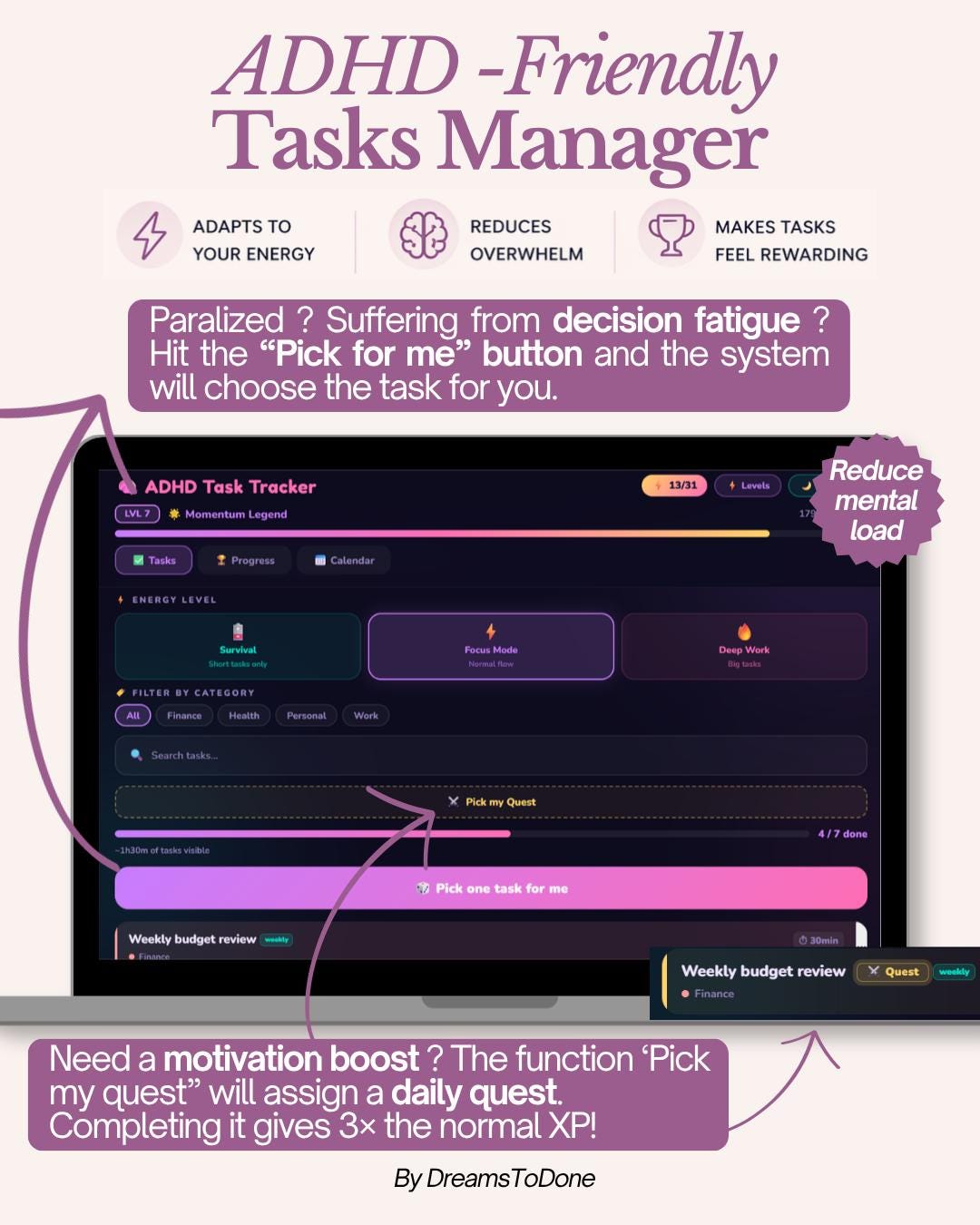 ADHD Task Tracker Gamified Digital Planner Interactive Checklist Daily ...