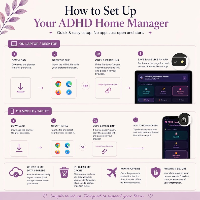 ADHD Home Manager Housework Planner Dark Mode Mobile and Laptop Task ...
