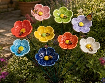 Ceramic Bee Water Station, Butterfly Puddler, Pollinator Garden Stake, Insect Watering Feeder, Yard Art, Gift for Gardener and Grandma