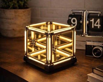 Infinity Cube LED Light, Geometric Depth Illusion Lamp, Tech Desk Decor, USB-C Rechargeable
