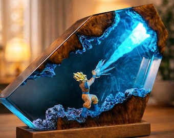 Kamehameha Goku Resin Lamp, Dragon Ball Epoxy Night Light, Super Saiyan LED Anime Lamp, Handmade Wood Resin Light, Anime Gift, Room Decor