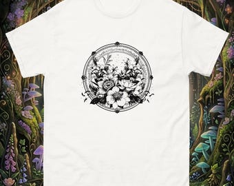 Fantasy Floral Graphic Tee, Botanical Magic Unisex Shirt
