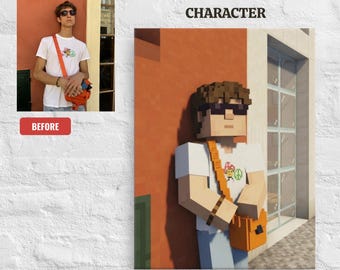 Custom Minecraft Style Canvas, Personalized Photo Gift for Gamers, Pixel Portrait Wall Art