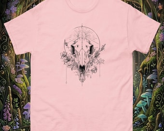 Dark Fantasy Skull Unisex T-Shirt, Witcher Inspired Botanical Graphic, Gamer Gift
