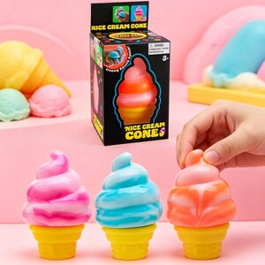 Ice Cream Cone Squishy Stress Toy, Creamy Smooth Squeeze Ball, Sensory Anxiety Relief Fidget, Desk Decompression Gift