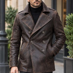 Vintage Leather Pea Coat - Etsy