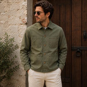 Handmade Men’s Cotton Workwear Jacket | Vintage Utility Chore Coat | Casual Outdoor Work Jacket | Lightweight Everyday Outerwear