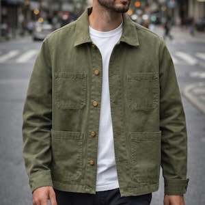 Handgemaakte katoenen werkjas voor heren | Vintage werkjas | Casual outdoor werkjas | Lichtgewicht bovenkleding voor dagelijks gebruik