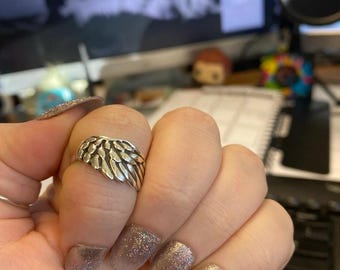 Anillo de plata de ley con alas de ángel, banda envolvente de plumas, joyería protectora