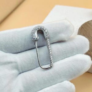 14K Solid Gold Diamond Safety Pin Earring: Gemstone Push Lock