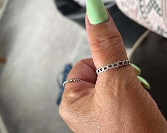 Sterling Silver Dainty Heart Stacking Band Ring – Endless Love Eternity Band