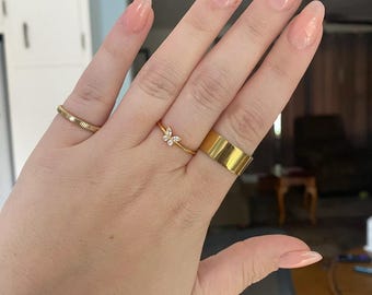 Anillo de mariposa de oro de 14 quilates, delicado anillo de promesa apilable, banda de plata de ley con piedra preciosa