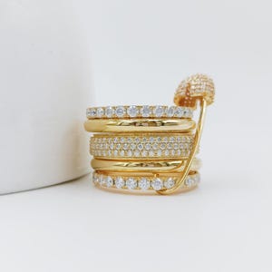 14K gouden tweekleurige multi-band ring: sterlingzilver in elkaar grijpend ontwerp