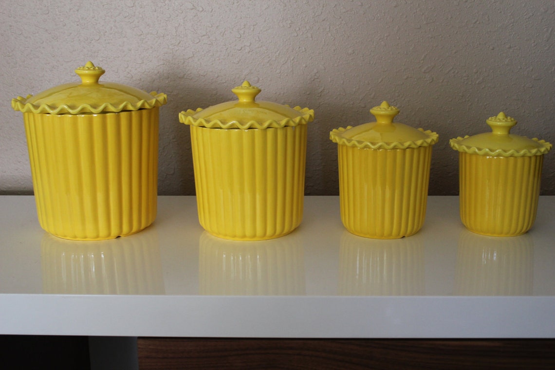 Cheery Yellow Ceramic Kitchen Canisters Set of 4 Etsy