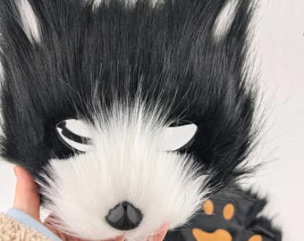 Conjunto de máscara y guantes de patitas suaves y esponjosos / Accesorios de felpa suaves y adorables para cosplay, uso diario y sesiones de fotos.