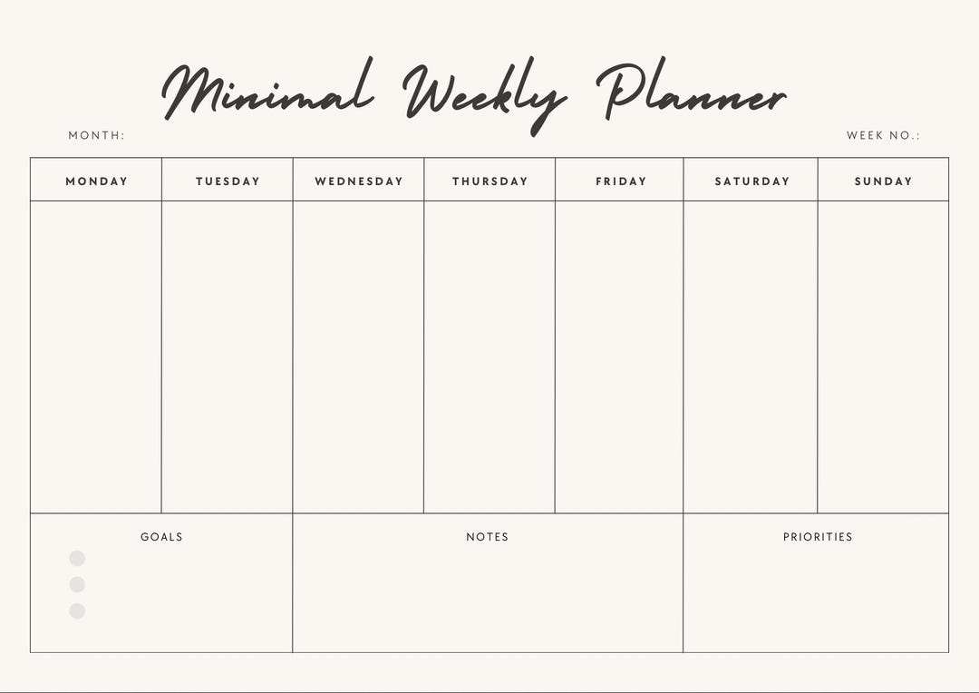 Minimal Weekly Planner Printable PDF | Undated Weekly Planner | Instant ...