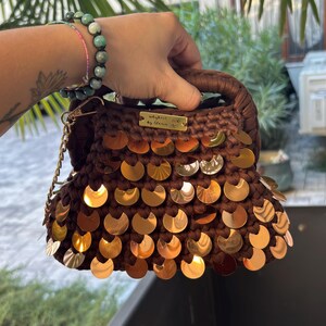 Sequin Crochet Mini Bag, Handmade Shoulder Bag, Crochet Purse, Removable Chain Strap, Statement Evening Bag