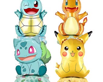 4 globos de aluminio de Pokémon de pie / Decoración para fiestas de cumpleaños