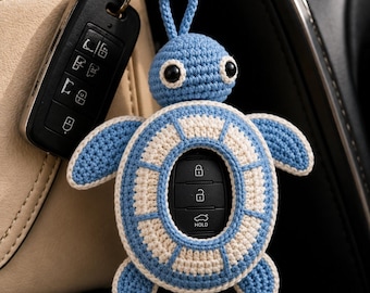 Funda de ganchillo para llave de coche con forma de tortuga marina, llavero con diseño de animal marino, regalo para amantes de las tortugas.