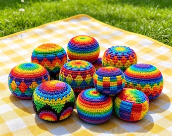 Pelotas de malabares de ganchillo con diseño de arcoíris, juego para fiestas de verano, pelotas de malabares coloridas