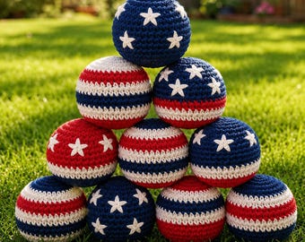 Patriotic 4th of July Hacky Sack Crochet Footbags, Summer Party Game, Independence Day Gift