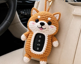 Funda de ganchillo para llave de coche con diseño de Shiba Inu, llavero de perro de regalo, llavero de cachorro hecho a mano