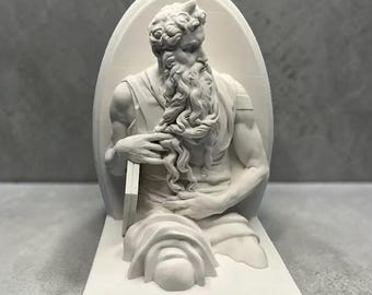Estatua de resina con escultura de Moisés: arte bíblico retro, acabado similar a la piedra, decoración religiosa.