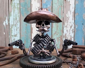 Adorno de capó con calavera de vaquero, escultura de pistolero de resina, decoración para coche del oeste, accesorio para la cueva del hombre