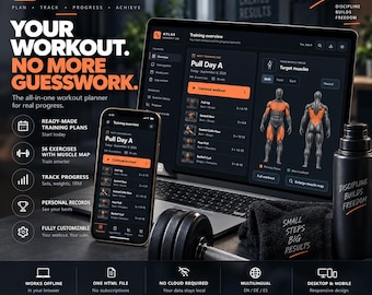 ATLAS Workout Log: Offline Gym Planner, Fitness Tracker (Instant Download)