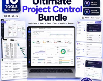 Project Management Bundle | 10 Offline HTML Tools | Gantt Kanban Dashboard, Risk Register, Issue Tracker, Decision Log