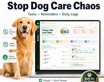 Organizzatore per cani, pianificatore di cure, monitoraggio della salute e della routine dell'animale, registro di farmaci, vaccinazioni, passeggiate e alimentazione.