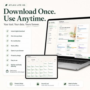 Family Meal Planner HTML App | Weekly Dinner Planner, Recipe Library, Auto Grocery List, Offline Digital Family Organizer