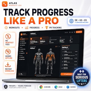 ATLAS Workout Log: Offline Gym Planner, Fitness Tracker (Instant Download)