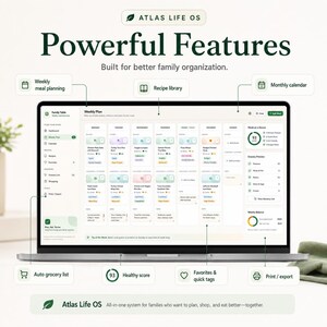 Family Meal Planner HTML App | Weekly Dinner Planner, Recipe Library, Auto Grocery List, Offline Digital Family Organizer