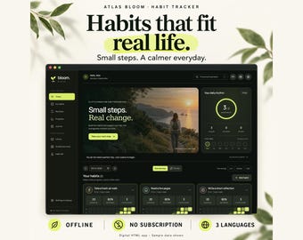 Habit Tracker App, Offline Routine Planner & Journal, English German Spanish | ATLAS Bloom