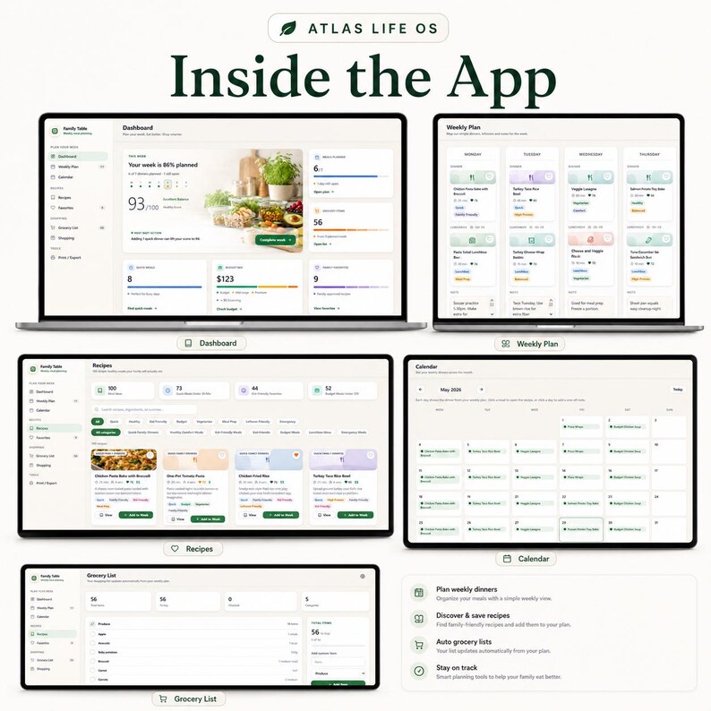 Family Meal Planner HTML App | Weekly Dinner Planner, Recipe Library, Auto Grocery List, Offline Digital Family Organizer