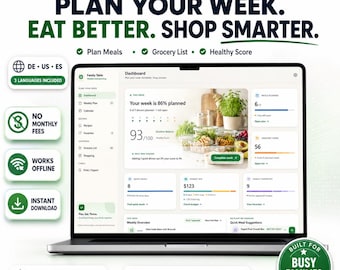 Family Meal Planner HTML App | Weekly Dinner, Recipes, Grocery List (Offline)