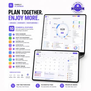 Family Planner Dashboard – All-in-One Household Organizer (13 Modules) | Offline HTML App | Calendar, Tasks, Finance, Meals