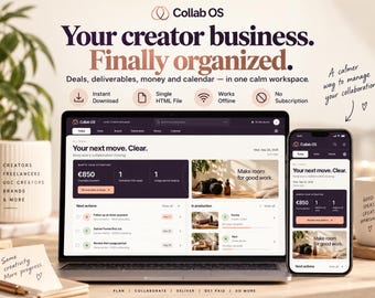 UGC Brand Deal Tracker & Creator Planner, Offline HTML App | Collab OS