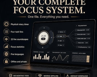 The Ultimate Focus System, Pomodoro Timer App with Tasks, 23 Soundscapes, Deep Work Tracker, Offline