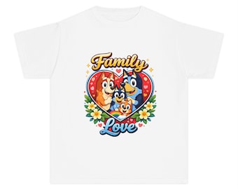 Camiseta Amor Familiar | Corazón Familiar con Perros de Dibujos Animados, Camiseta Floral para Niños