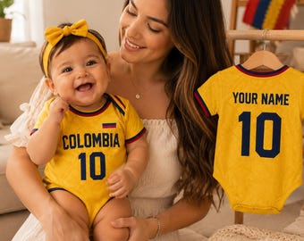 Personalized Colombia Baby Suit, Custom Name Number Soccer Baby Bodysuit, Colombia Baby Jersey Outfit, Colombian Flag Baby Shower Gift