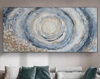 Abstract Geode Swirl Oil Painting, Textured Gold Leaf Wall Art, Original Concentric Circle Canvas Art, Large Modern Heavy Impasto Home Decor