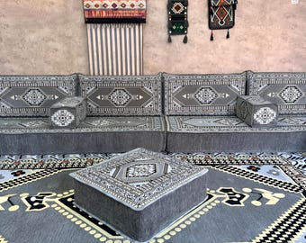 Sofa podłogowa o grubości 8 cali, szara sofa podłogowa, sofa marokańska, poduszka podłogowa, sofa dwuosobowa, leżanka, kącik do czytania, poduszka na imprezę