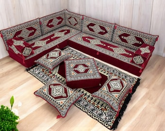 L-formad golvsoffa, golvsoffa, 20 cm tjock soffa i orientalisk stil, marockansk golvsoffa, läshörna, bibliotekskudde,