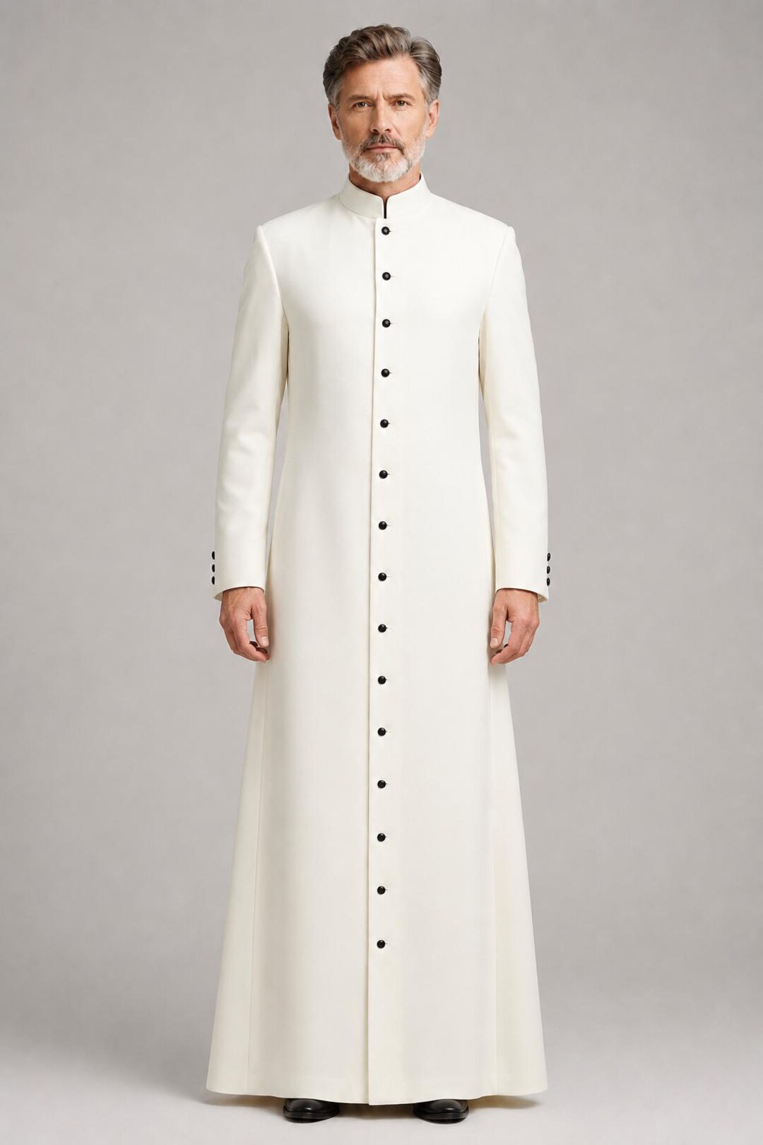 Men’s White Clergy Cassock Robe With Black Buttons | Traditional Church ...