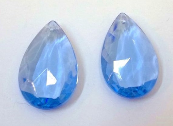 Two Vintage Blue Teardrop Chandelier Crystal Prisms New Old