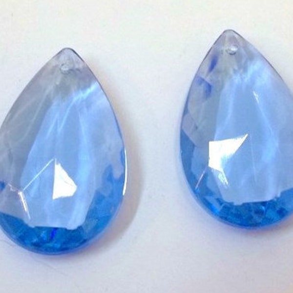 Two  Vintage 1.5" Blue Teardrop Chandelier Crystal Prisms New Old Stock