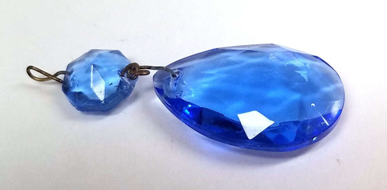 Vintage 15 Blue Chandelier Crystal Teardrops 1 Etsy