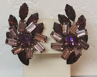 Purple Amethyst Rhinestone Earrings, Big and Bold